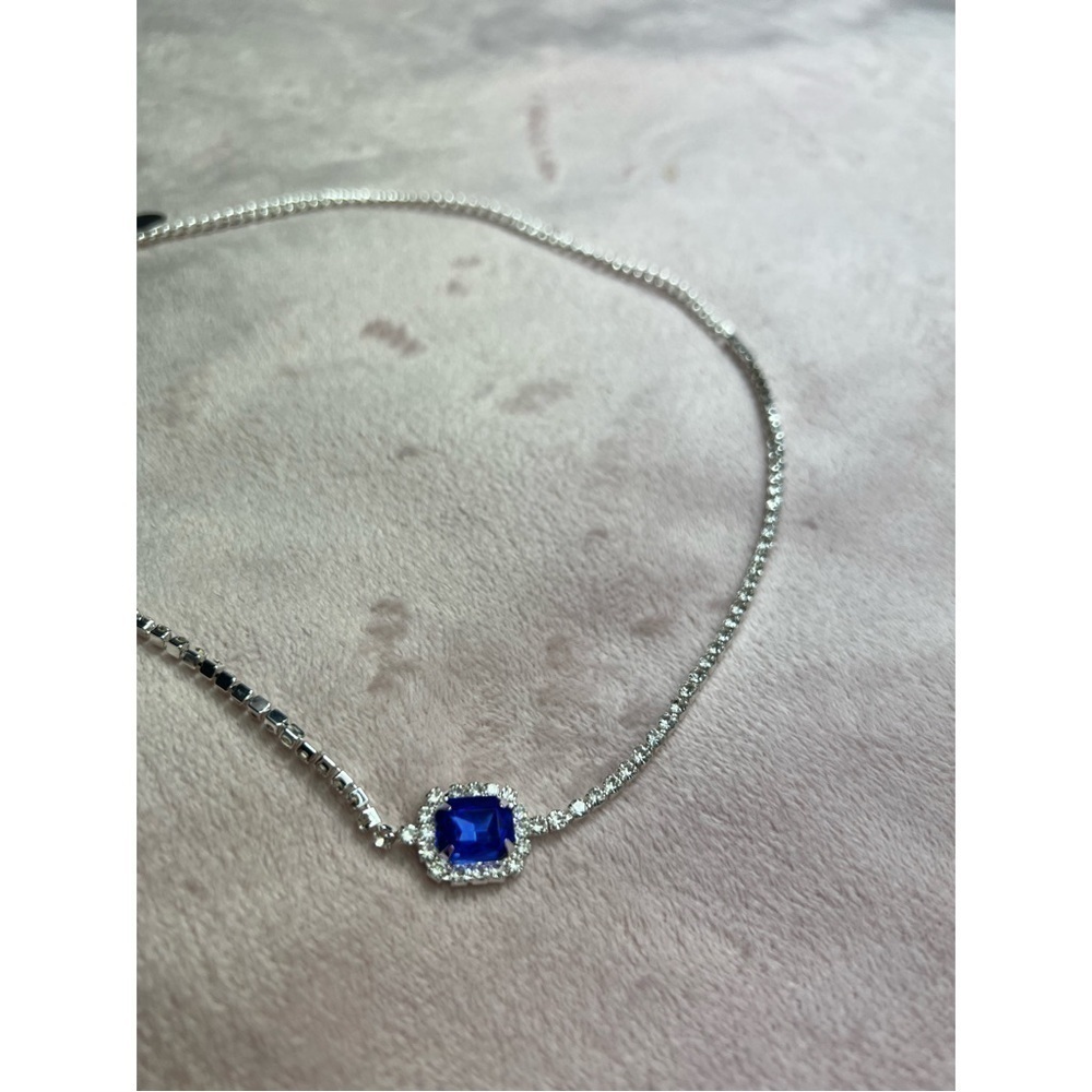 8 Other Reasons Silver Blue Rhinestone Gem Pendant Choker Necklace NWT OS